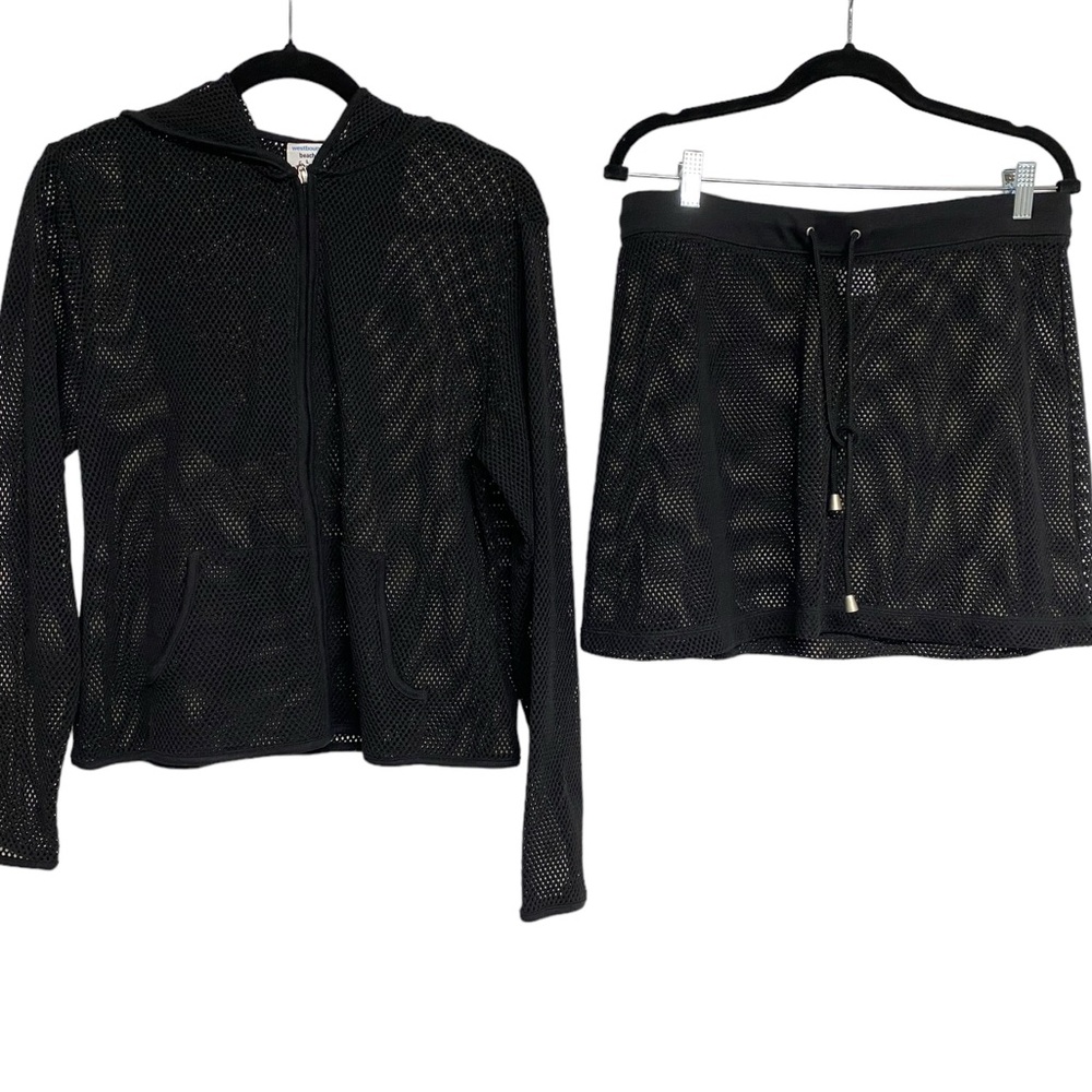 Westbound Black Mesh Zip Hoodie and Drawstring Skirt Coverup Set